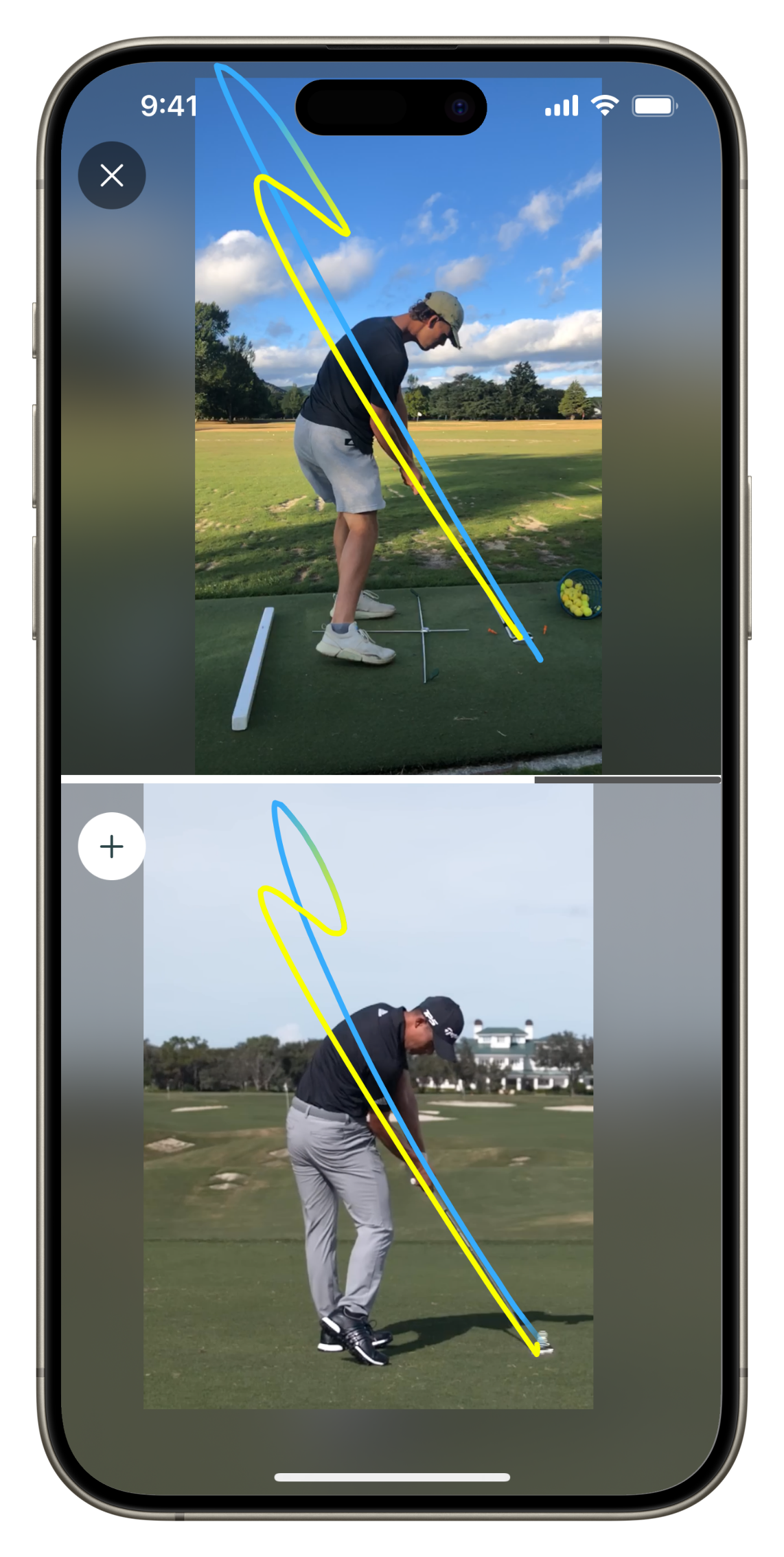 See your progress or compare your swing to a professional.